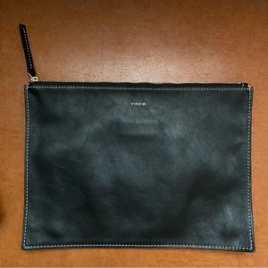 Vince leather clutch bag zipper closure suede black leather small medium 11x8